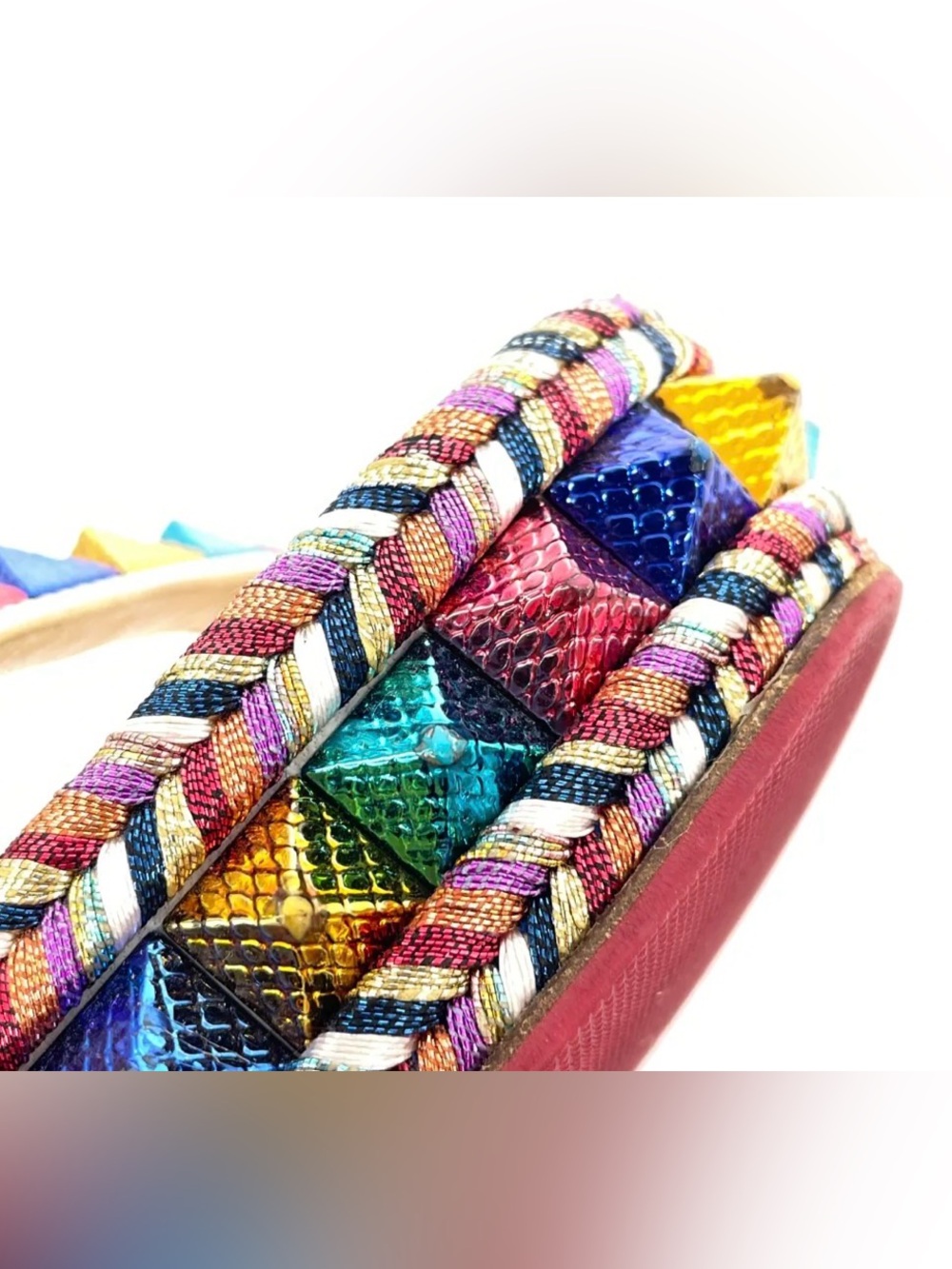 CHRISTIAN LOUBOUTIN Pyraclou Colorful Spike Bead Wedge Red Bottom Heels Sandals - Picture 9 of 9